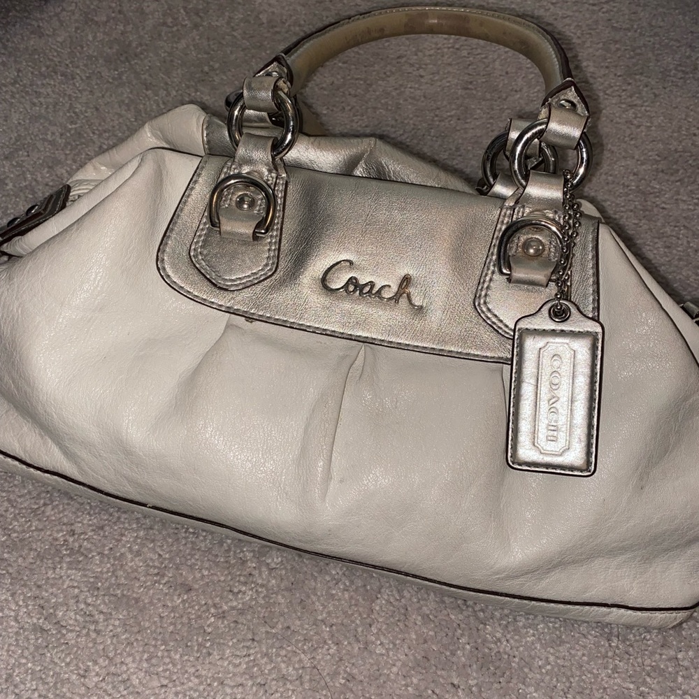 Pretty white and silver authentic Coach purse!  Good condition